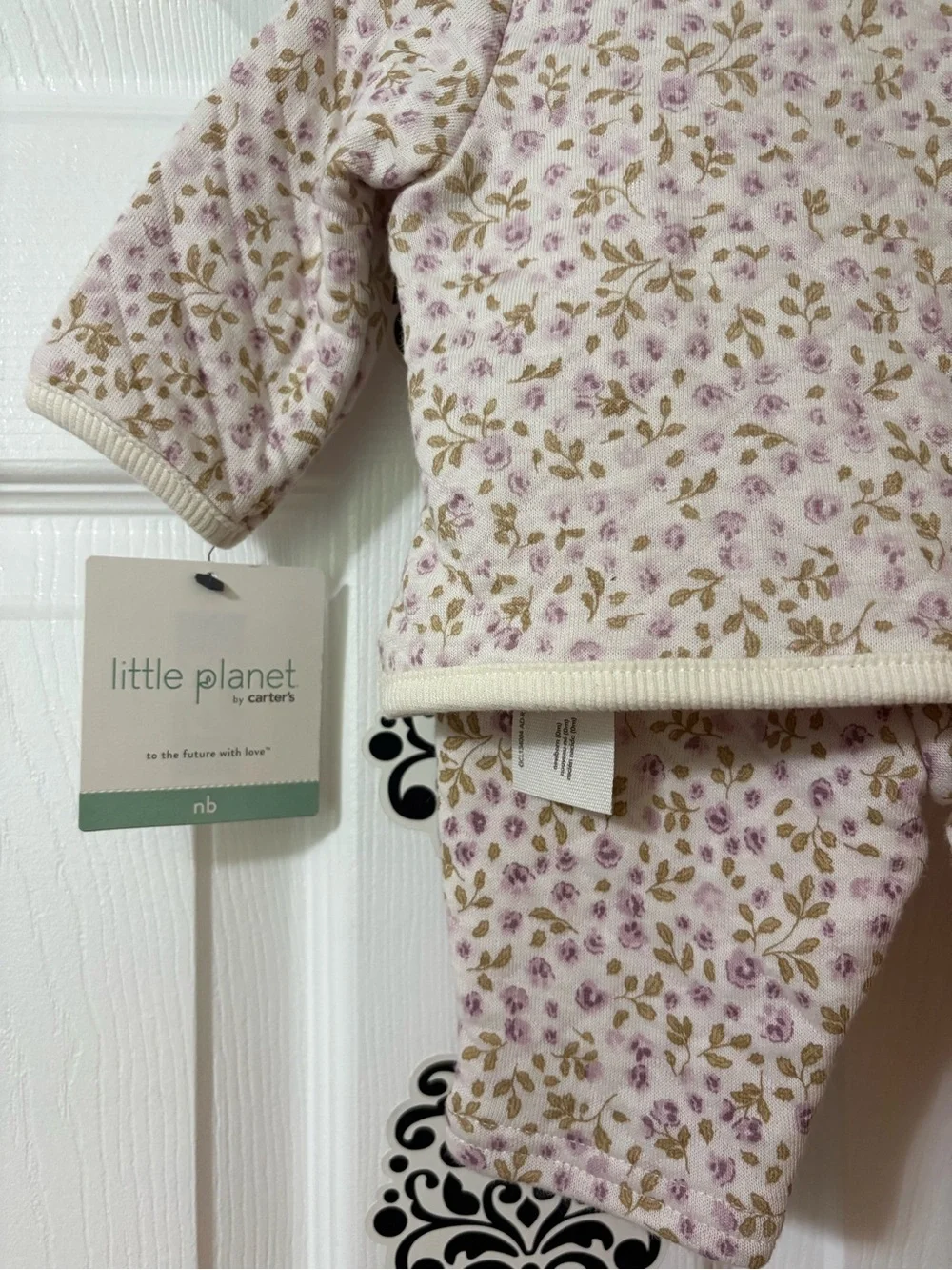 nb Floral Quilted Baby Hoodie & Pant Set in purple and green floral